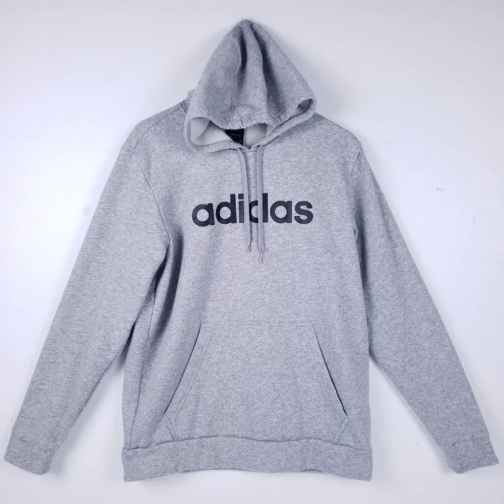 Adidas Sweatshirt Hoodie Size Large in Gray-Kangaroo Pocket-Fleece Lined - Picture 1 of 7